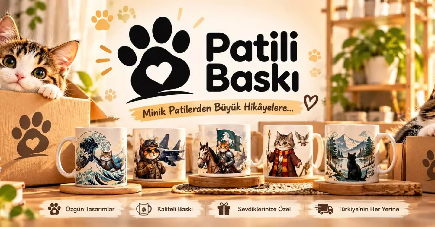 Patili Baskı porselen kupalar: kedi karakterli özgün tasarım baskılar